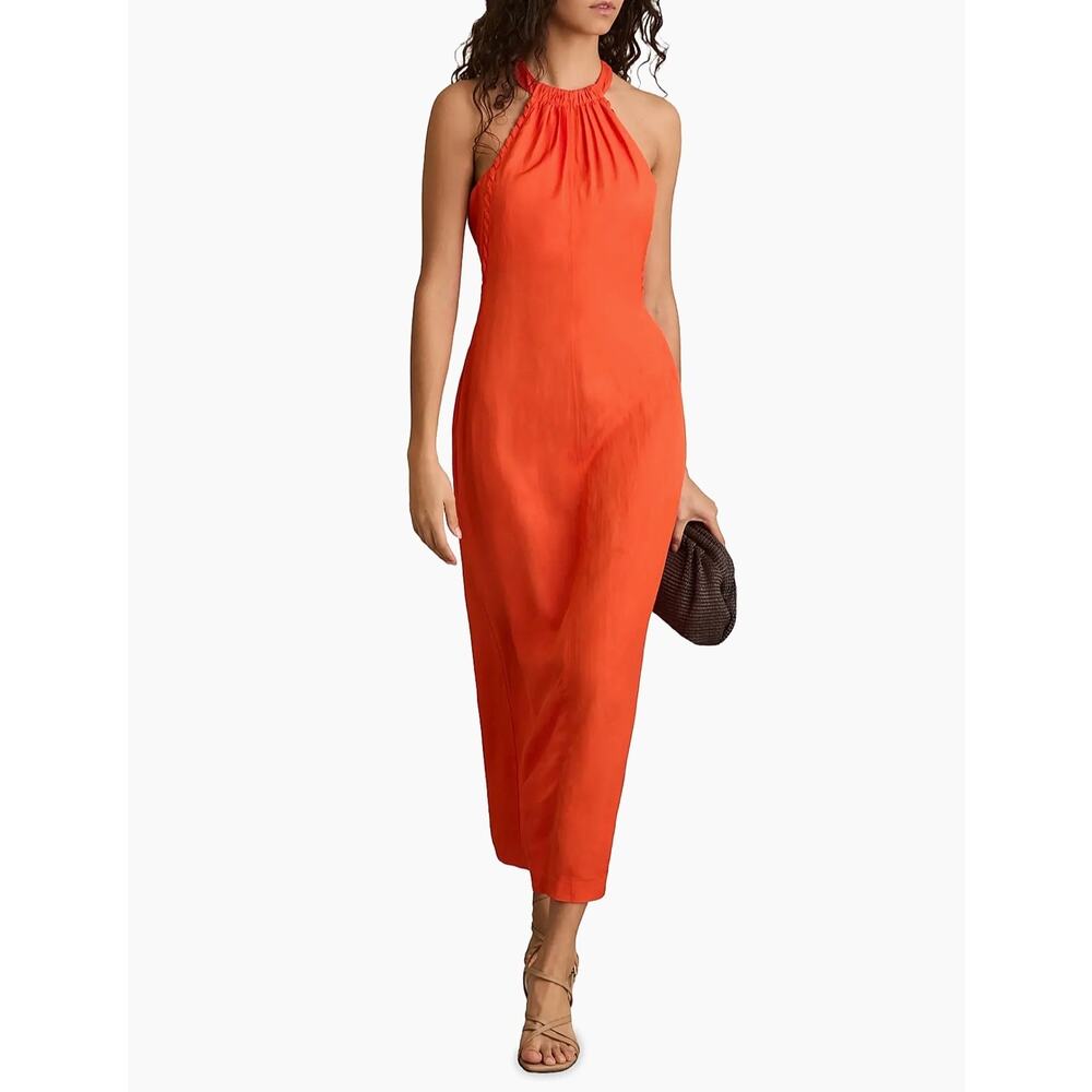 Reiss Orange Erika Craft-Stitch Halterneck Dress